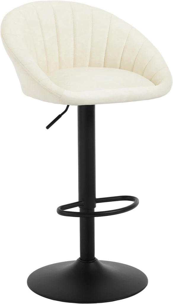 Sgabello da Cucina, Sgabello da Bar Girevole Altezza Regolabile con Schienale e Poggiapiedi, PU Vintage, Beige