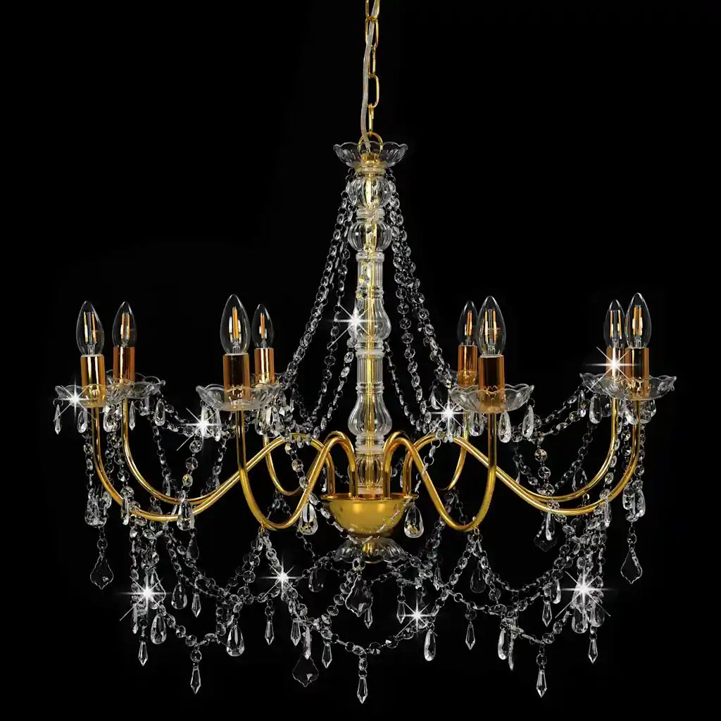 Lampadario con Perline Dorato 8 Lampadine E14 cod mxl 41616