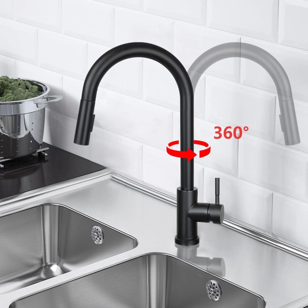ZMH Miscelatore in acciaio inox nero con doccia estraibile a 360° e 2 getti