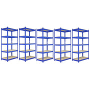5 Scaffali in Acciaio Senza Bulloni Q-Rax Blu Larghi 90cm per Magazzino e Box