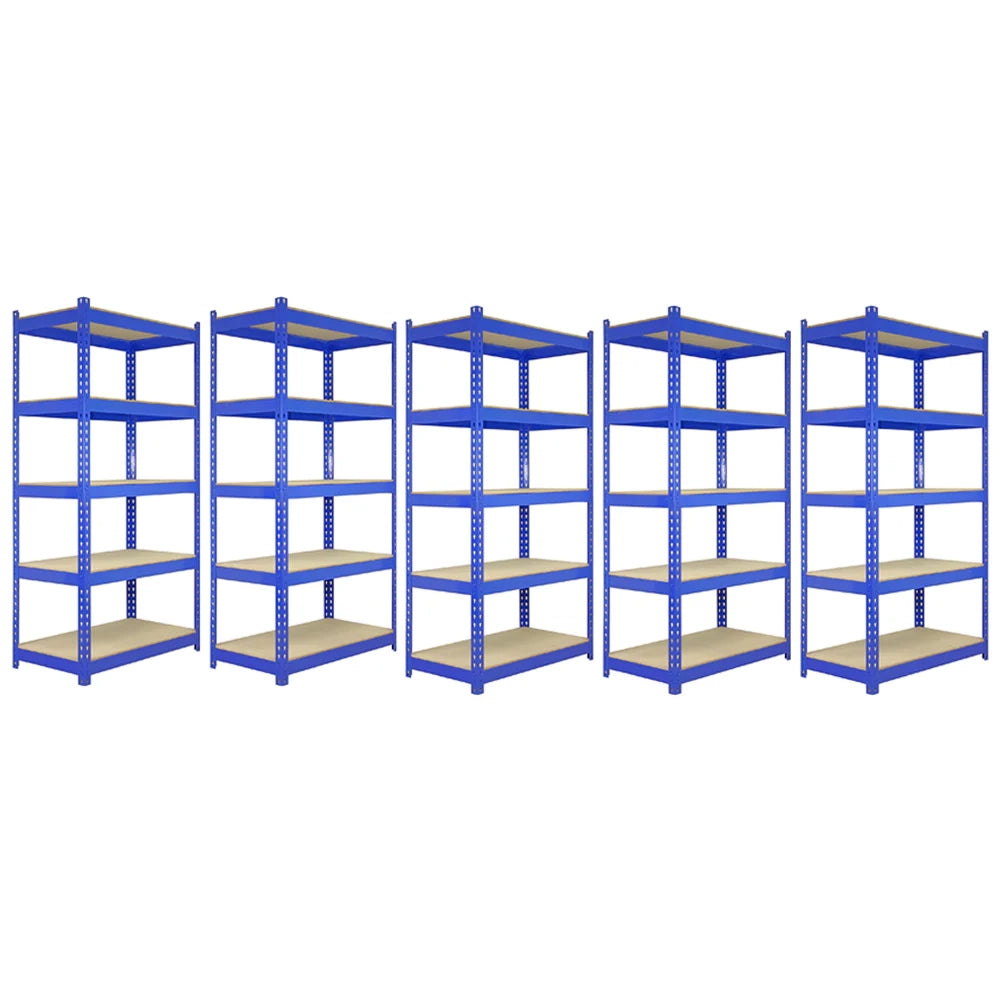 5 Scaffali in Acciaio Senza Bulloni Q-Rax Blu Larghi 90cm per Magazzino e Box
