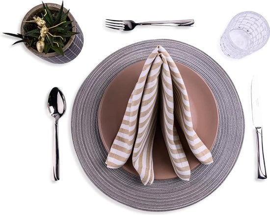 Servetten morbidi a 12 pezzi - beige e bianco a strisce - 100% cotone - 45 x 45 cm - servetten ideali per matrimoni e feste - Natale e Pasqua - decorazione da tavola e cucina