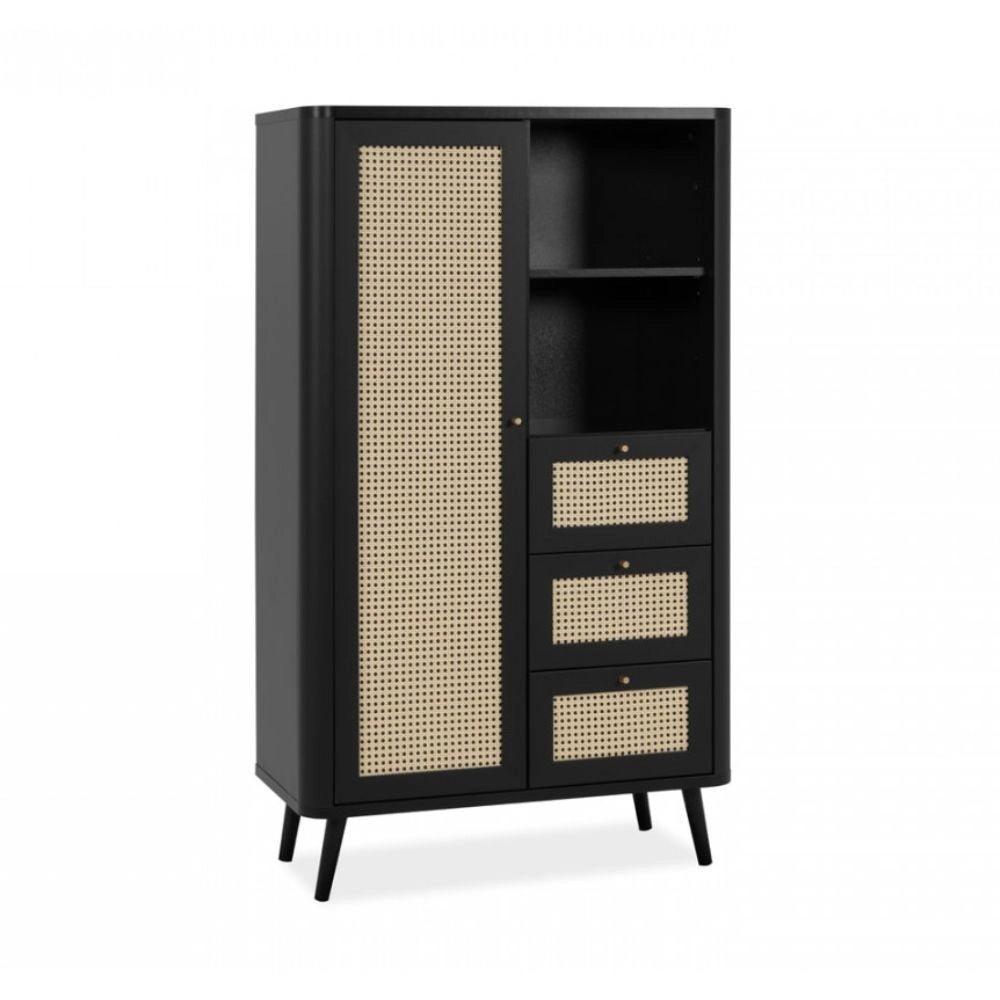 Credenza 3 cassetti e anta effetto rafia KUTA53 colore nero