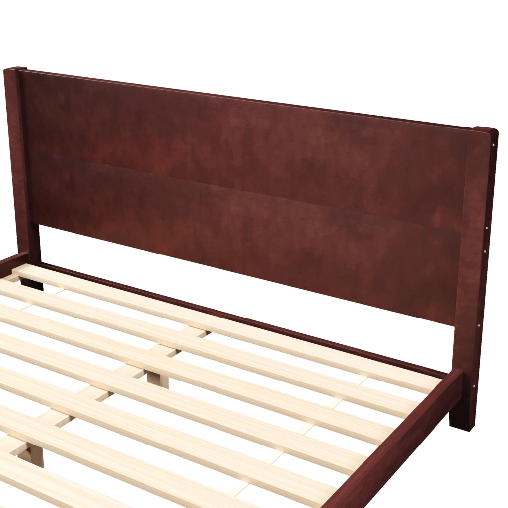 Letto a piattaforma 180x200 cm con testiera e rete a doghe; marrone in MDF e legno di pino