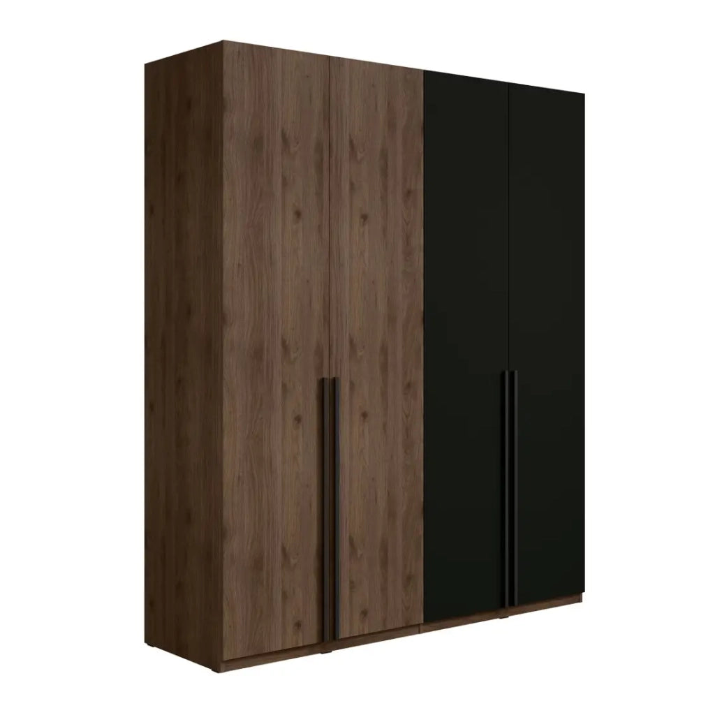 Armadio 4 porte NORVIK - Color noce e nero - Organizzazione ottimizzata con appendiabiti e scaffali