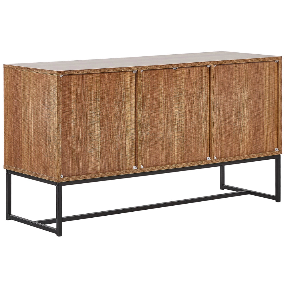 Credenza in Legno Chiaro con Gambe in Metallo Bianco Mobiletto Rettangolare Mobile TV 3 Scomparti Ante 62 x 112 cm Mobili Soggiorno