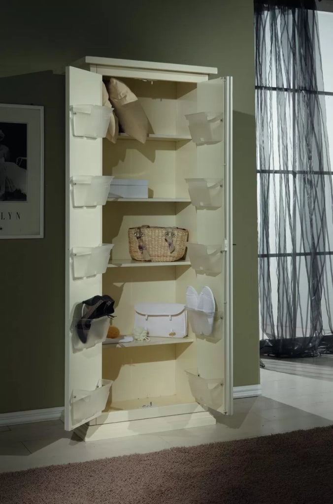 Armadietto porta scarpe legno avorio e decori 77x45x193 - Mobili 2G