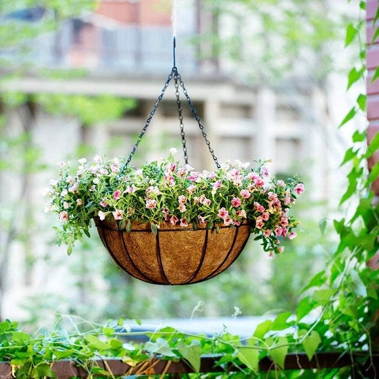 Due vasi da piante appesi 35,5 cm vaso da piante metallico con rivestimento di cocco per vasi da piante con catena, filo grandi vasi da piante appesi per piante da esterno per decorazione di giardino