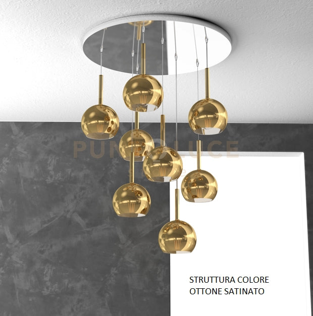SOSP. OTTONE SAT. TONDA 8 LUCI VETRI TUTTI PICCOLO ORO 1155OS-S8 TP-OR