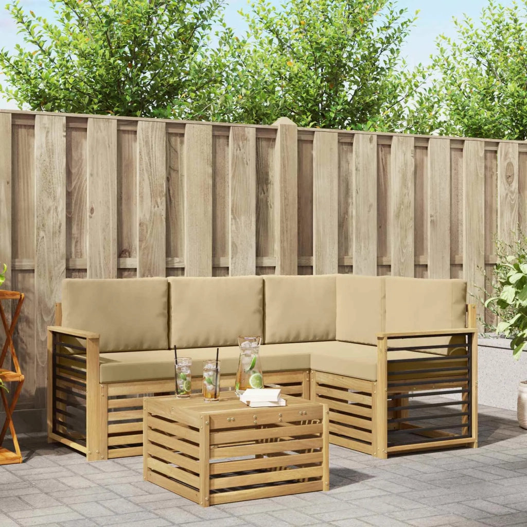 Set di divani da esterno 5 pcs Bianco e Beige 59 x 59 x 37 cm