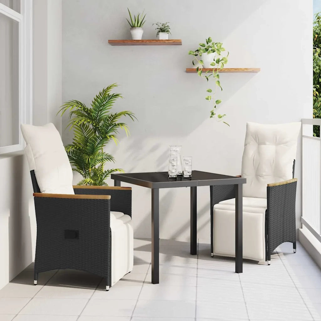 Set da Pranzo per Giardino con cuscino 3 pcs Nero polyrattan