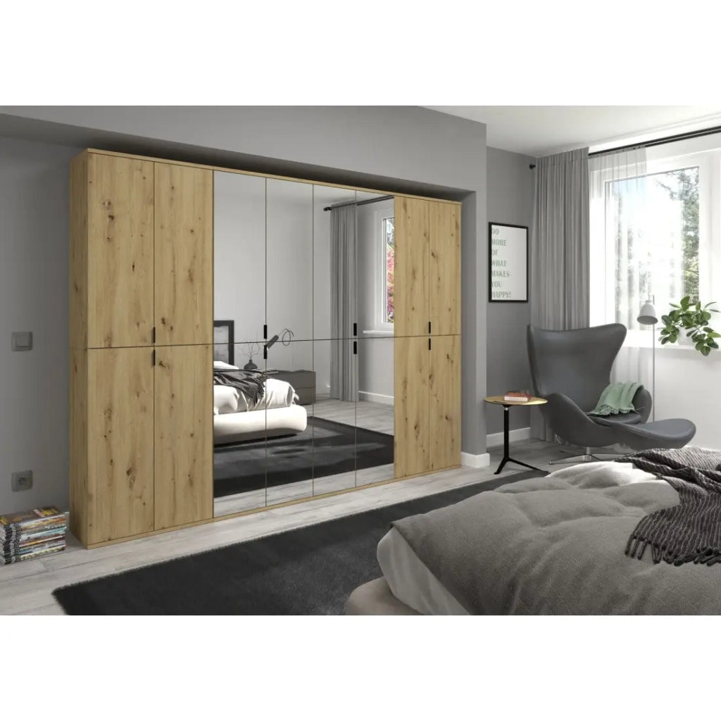 Armadio BODITE – 16 porte con specchi – Rovere chiaro