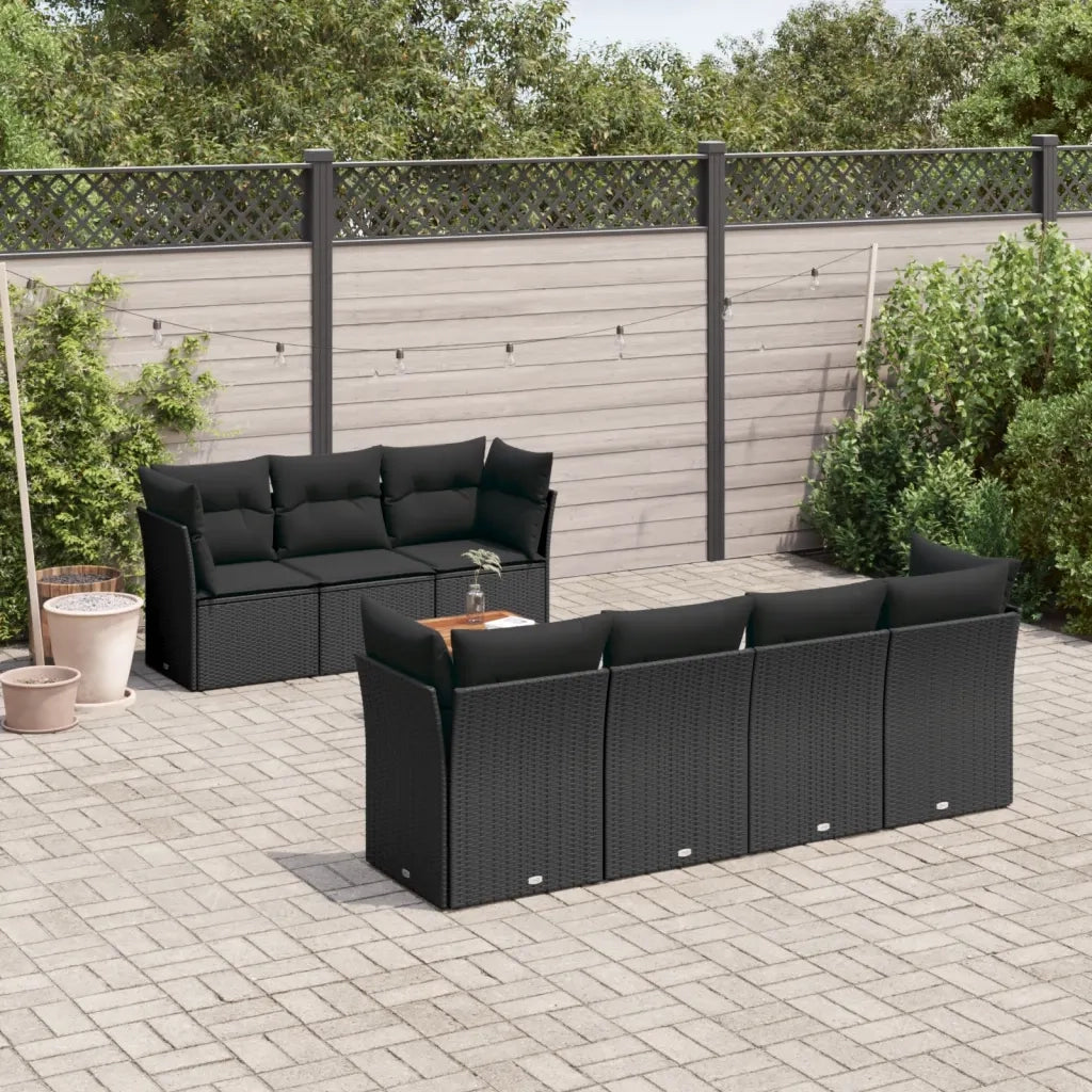 Set Divani da Giardino con Cuscini 8 pz Nero in Polyrattan 3223500