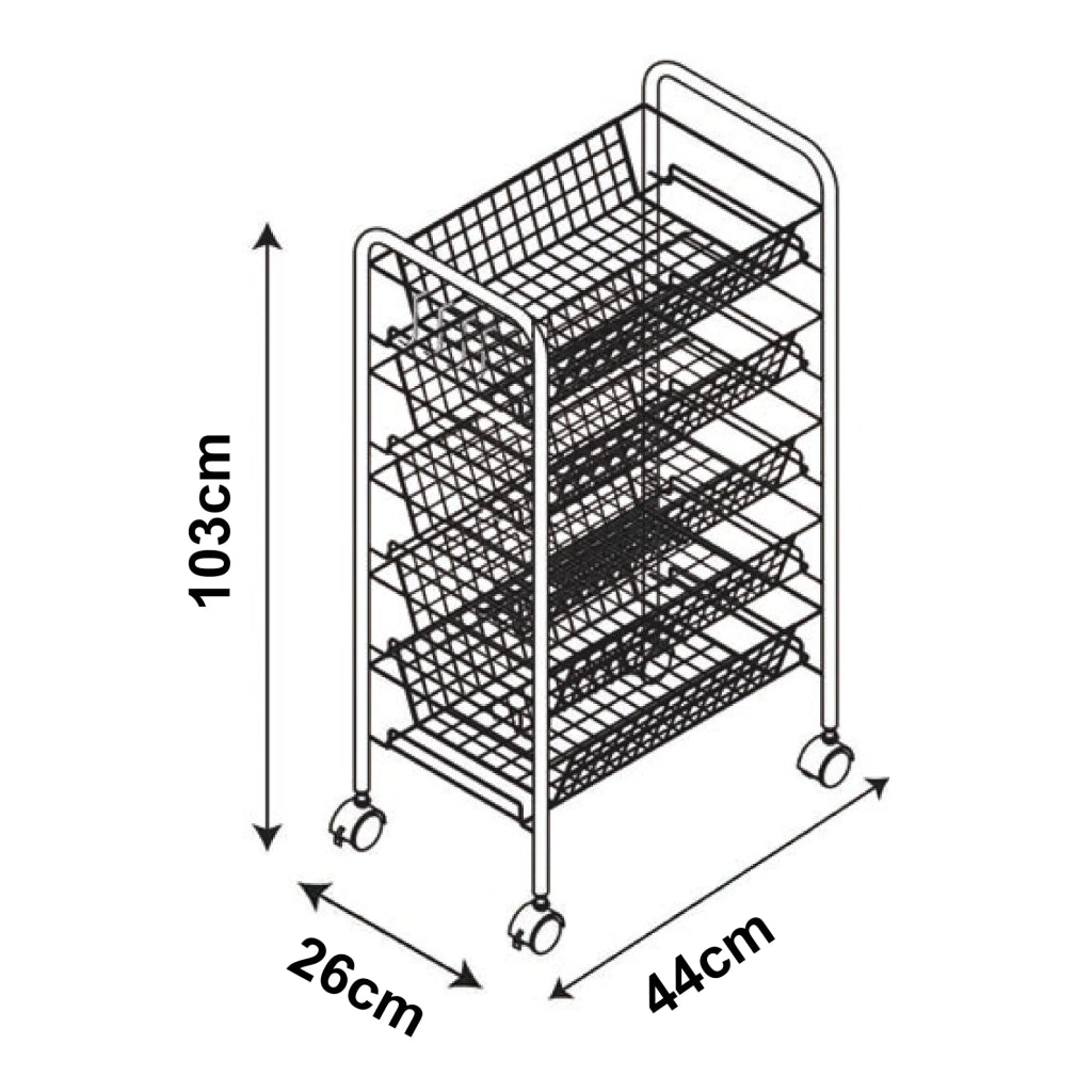 Carrello di servizio carrello da cucina/soggiorno unità di stoccaggio a 5 ripiani 103 x 44 x 26 cm acciaio nero 03_0009262