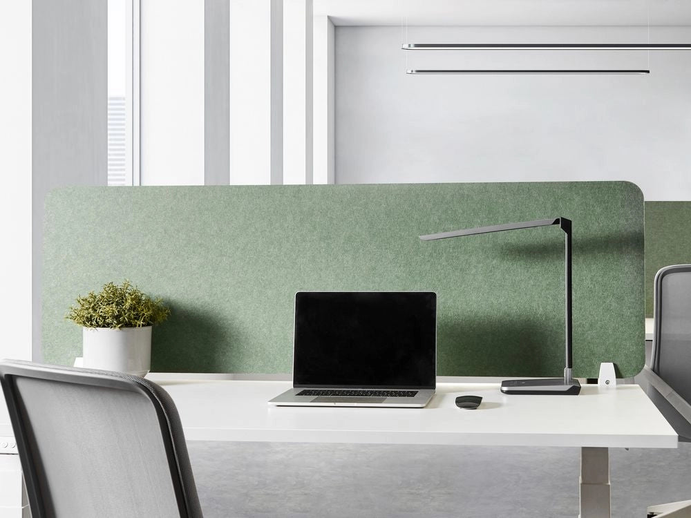 Pannello Divisorio da Scrivania Verde in PET con Rivestimento in Tessuto, 160 x 50 cm, Schermo Acustico per Ufficio e Home Office