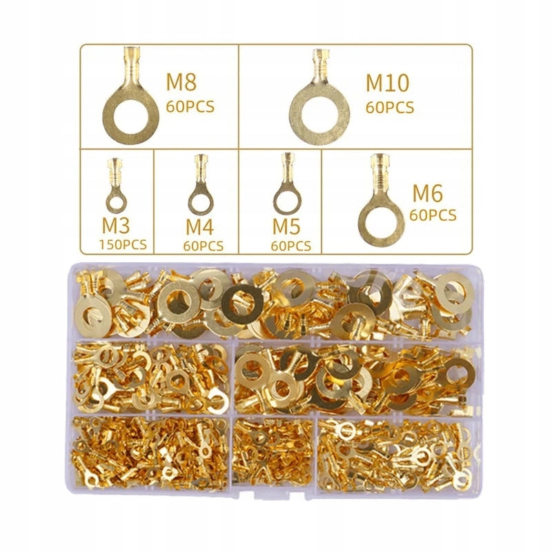 Set di Connettori ad Anello M3-M10 – 450 Pezzi in Ottone | Alta Conduttività Elettrica, Resistenza all'Ossidazione