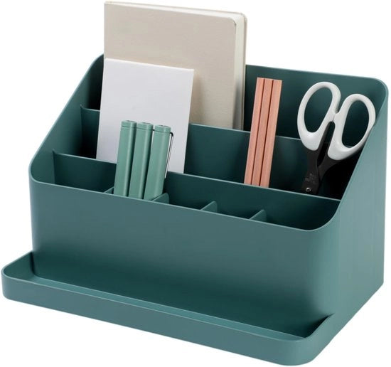 Organizzatore per ufficio in legno di ginkgo - spazio di archiviazione per penne, note, lettere e articoli da ufficio (verde)