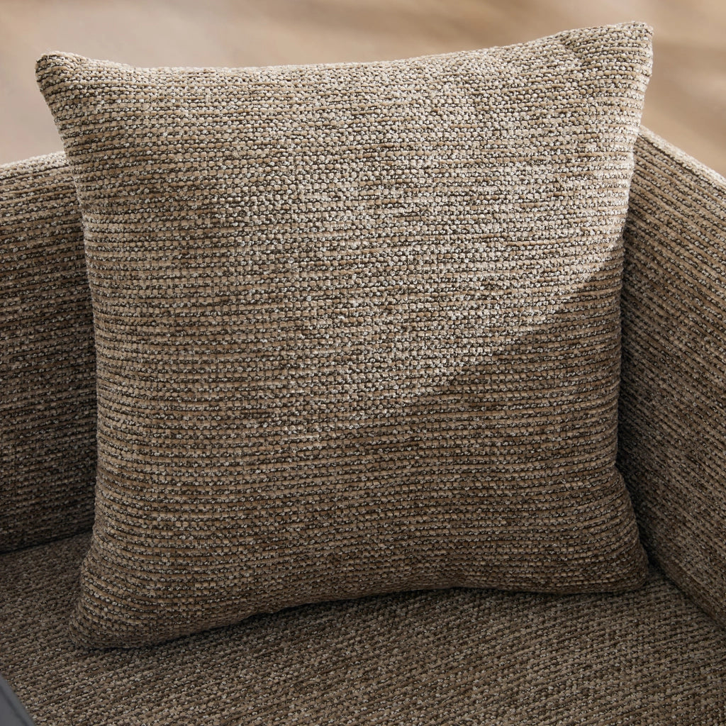 Poltrona moderna in ciniglia con tavolino laterale e tasche portaoggetti, colore khaki