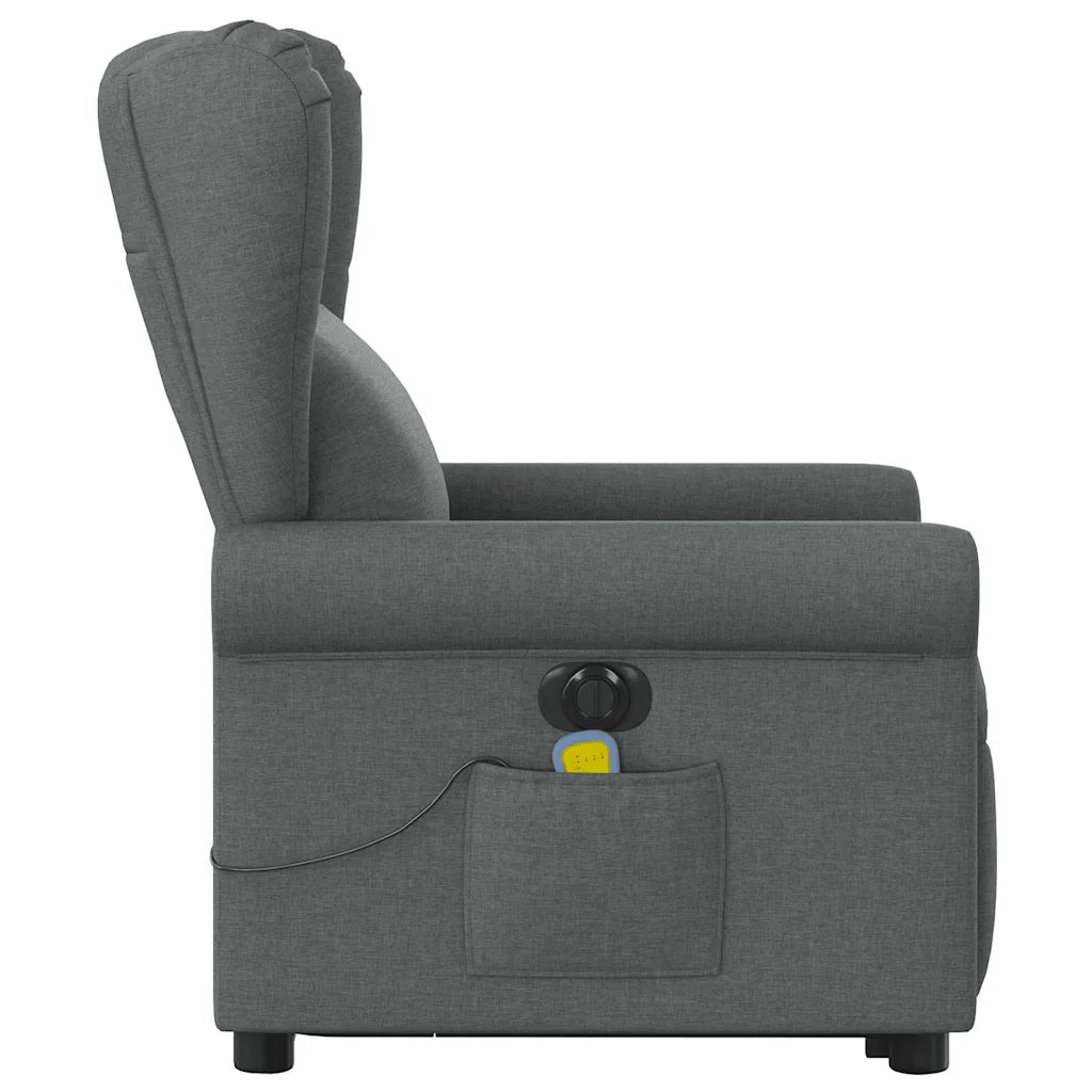 vidaXL Poltrona Alzapersona Massaggi Elettrica Grigio Scuro Tessuto