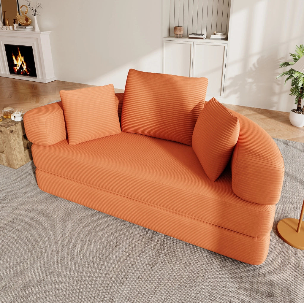 Divano letto pieghevole 2 in 1 ovale in velluto a coste; arancione; 173 x 176 cm