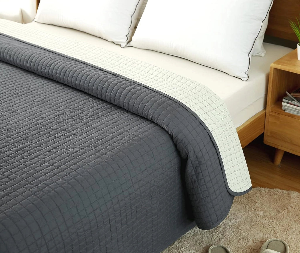 Trapuntino Matrimoniale Trapunta Singolo Copriletto Trapuntato Double Face Reversibile Moderno Grigio+Beige 240x260 cm 2 Pezzi