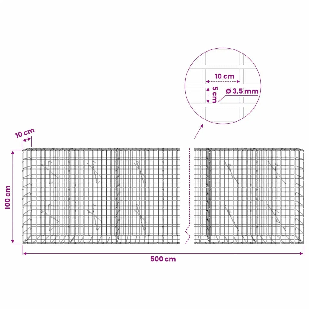 Gabione con Filo da 3,5 mm e Rete da 5x10 cm 500x10x100 cm 3462532