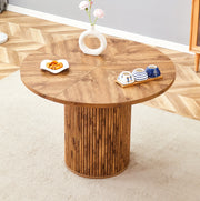 Tavolo da pranzo rotondo 100 cm in MDF e metallo; effetto legno; con vano contenitore
