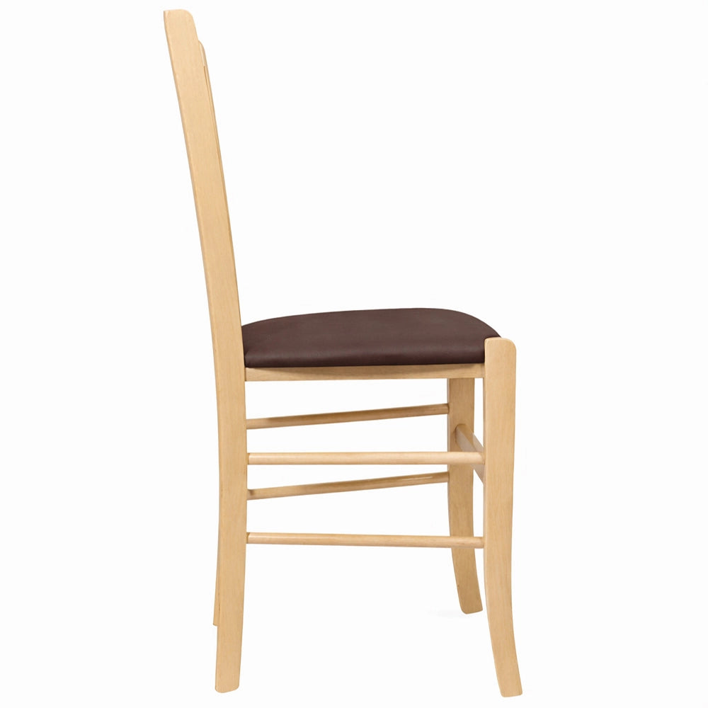Sedie da sala da pranzo Paesana in legno naturale con seduta imbottita marrone