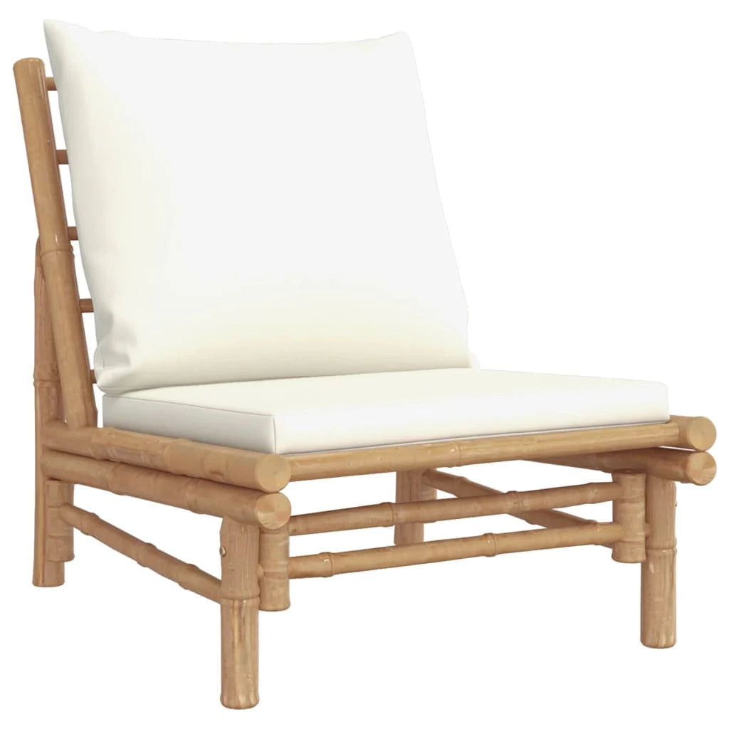 Set di mobili da giardino mobili da esterno set da 5 pezzi con cuscini bambù bianco crema 02_0016303