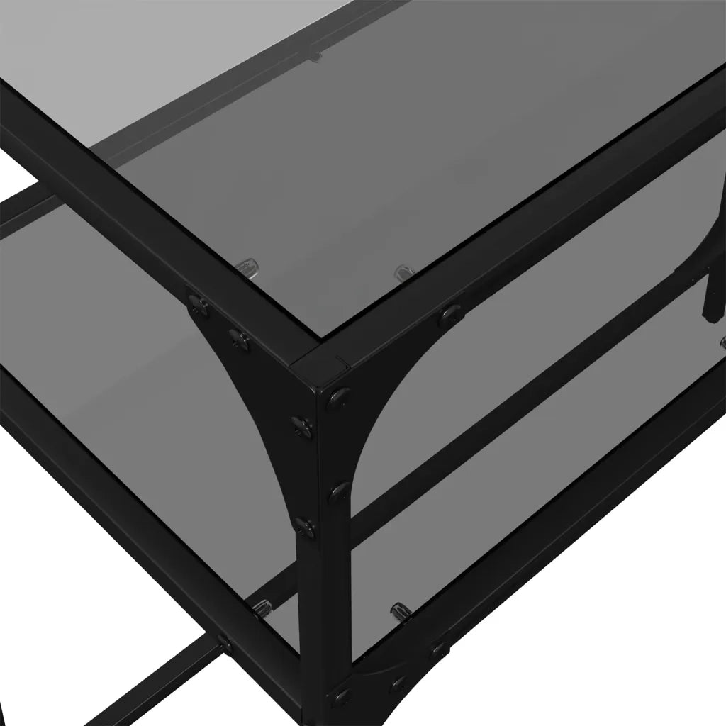 Tavolino Consolle con Piano in Vetro Nero 80x35x81cm in Acciaio 846025