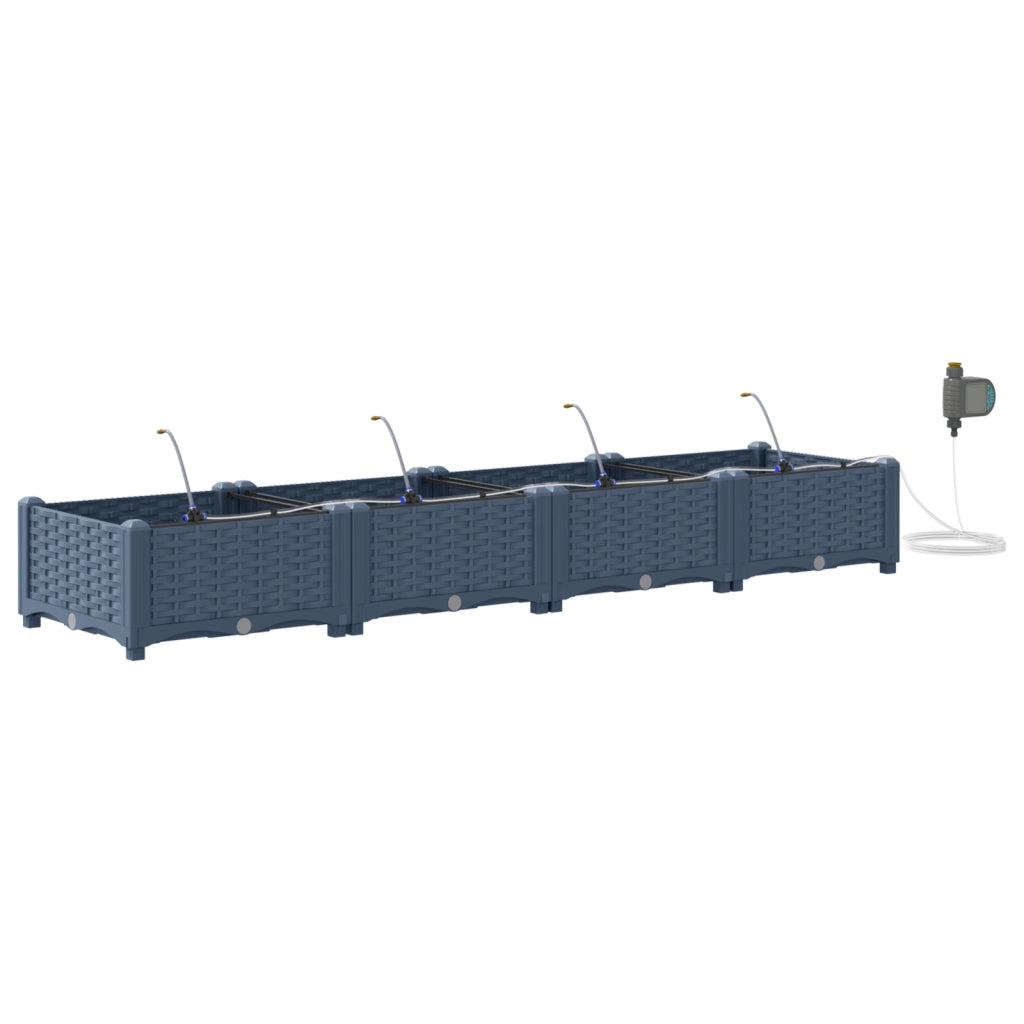 Fioriere da Giardino con Sistema di Irrigazione 4 pz Grigio