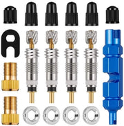 Set di sostituzione per valvole di pneumatici - 18 pezzi - Acciaio/Plastica - Componenti per biciclette - Valvola Presta - Kit di attrezzi