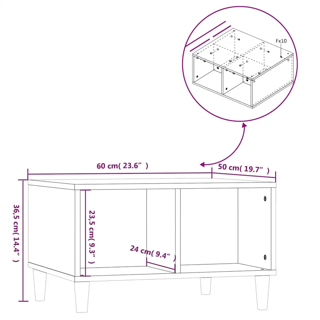 Tavolino Salotto Bianco Lucido 60x50x36,5 cm Legno Multistrato 821030