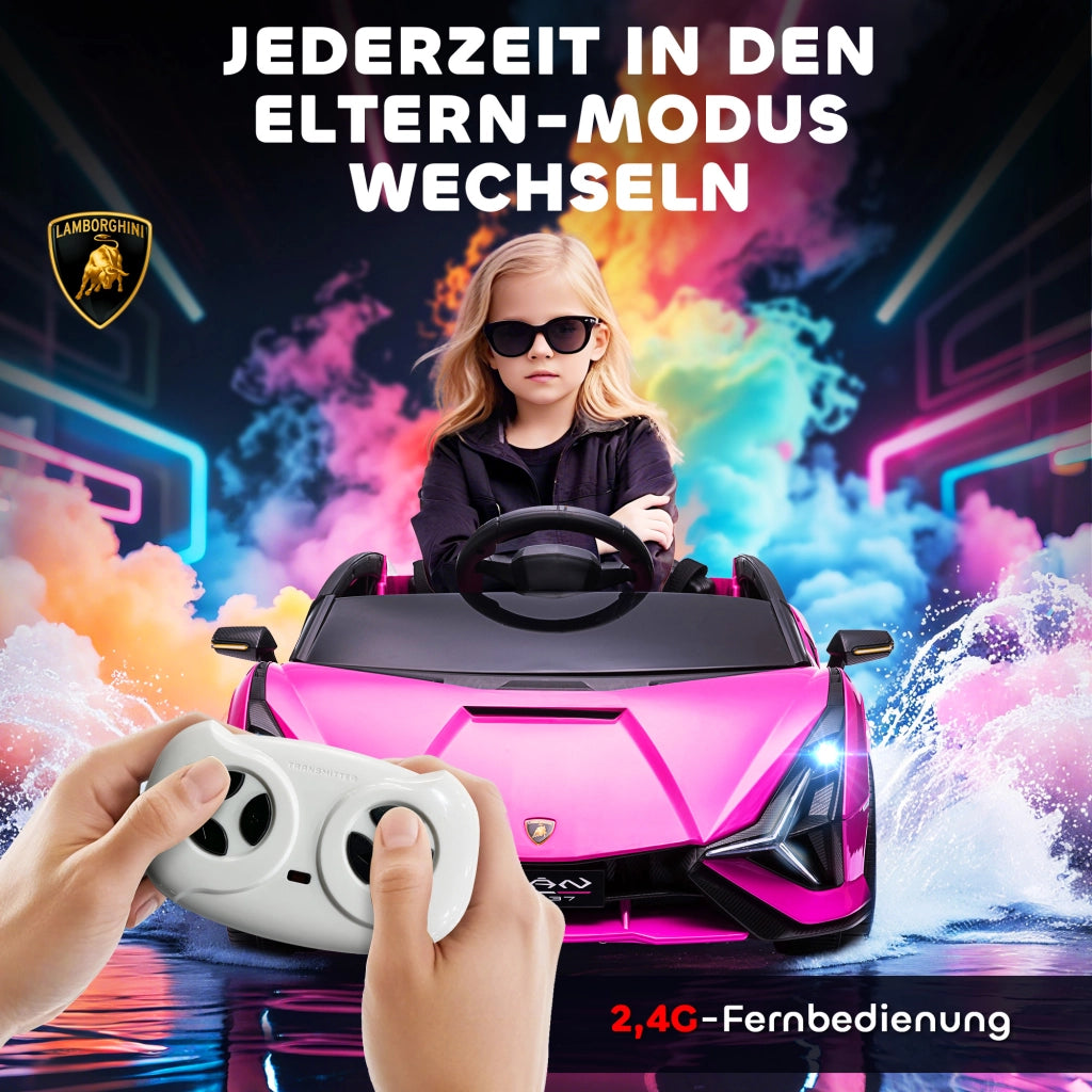 Auto elettrica Lamborghini per bambini ¨C Xylo ¨C Rosa, 3-5 km/h, telecomando, 3-5 anni