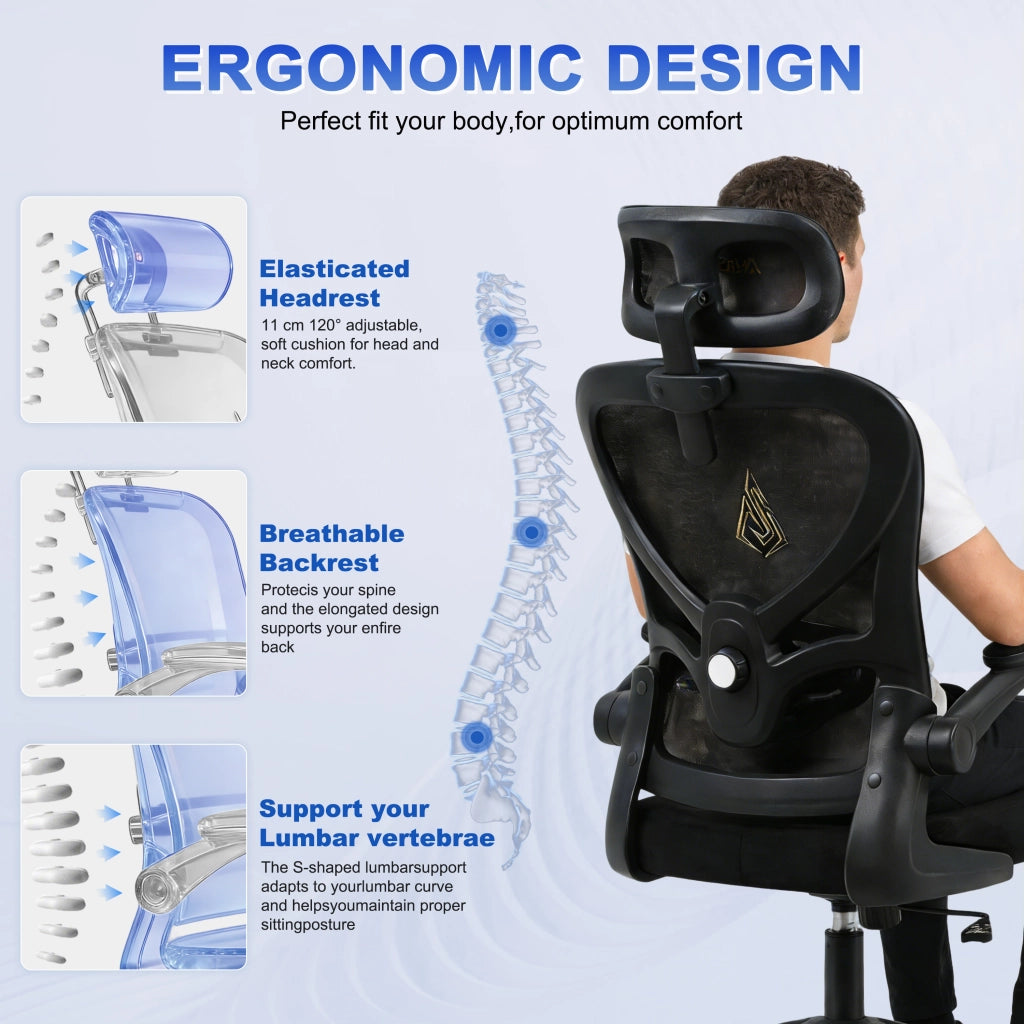 Sedia da ufficio con schienale in rete e rivestimento in similpelle ¨C Zephmum ¨C Nero
