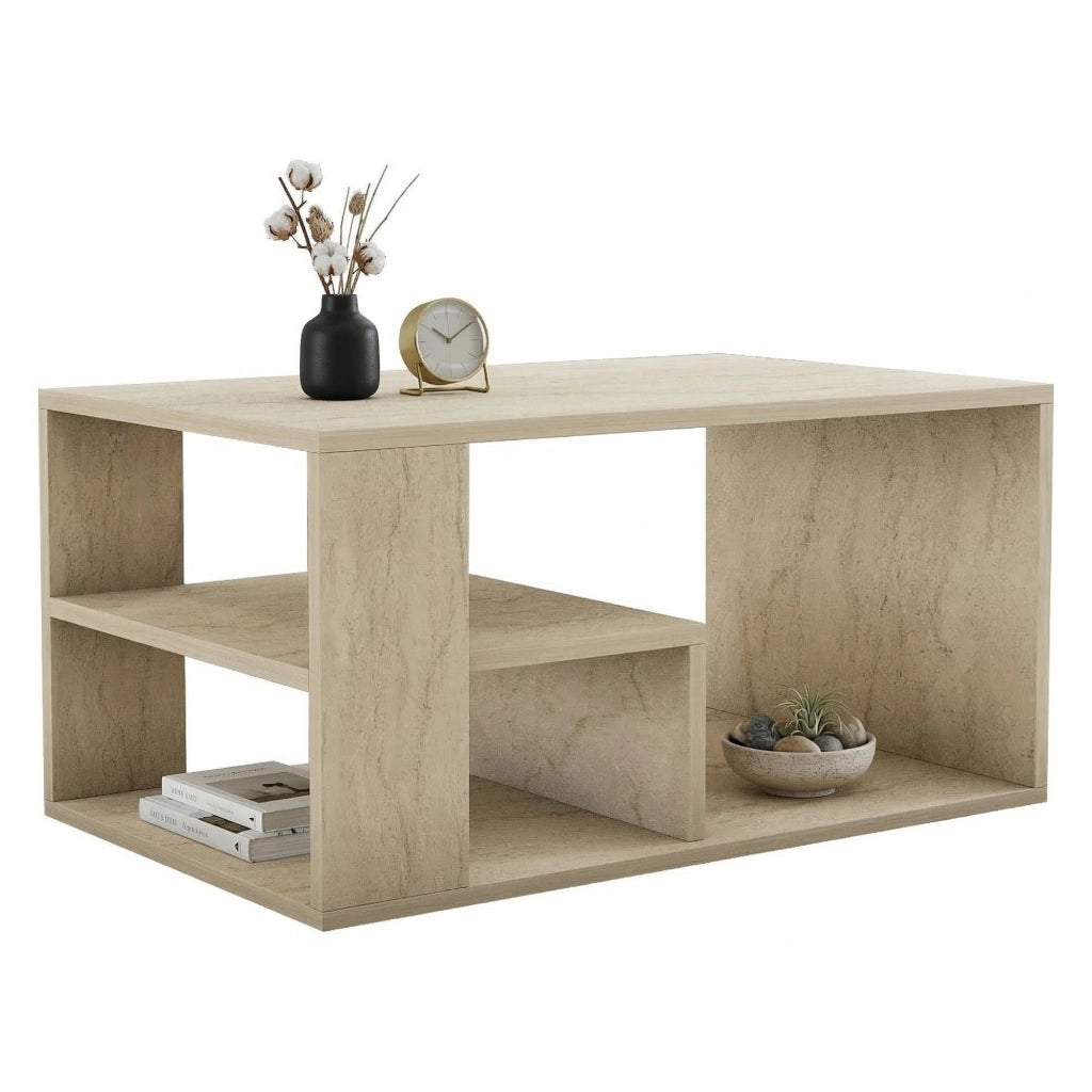 Verde, Tavolino da Salotto 2 Vani, 80x40x50h cm Beige Marmo