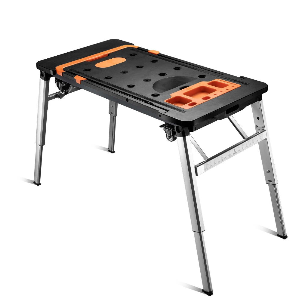 Banco da lavoro pieghevole 7 in 1, multiuso, cavalletto, impalcatura, carrello sotto auto, carrello a mano, con ruote, 108,5 x 55 x 52 cm