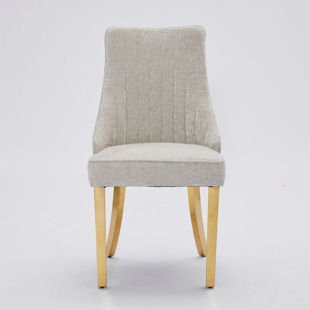 Sedie da Pranzo Imbottite in Tessuto Velluto ¨C MINIMAL ¨C Gambe Dorate, Beige, Set di 2
