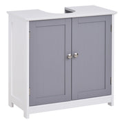 EasyComfort Mobile Sottolavabo a 2 Ante con Ripiano Regolabile, Armadietto Bagno Salvaspazio con Intaglio a U, 60x30x60 cm, Bianco e Grigio