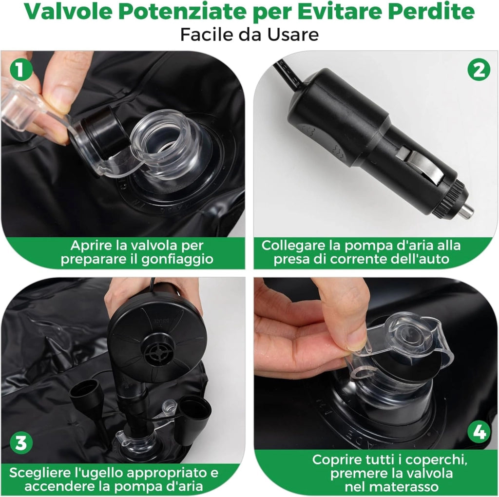 Materasso Gonfiabile per Auto, Letto ad Aria con Pompa Elettrica e Sacca per il Trasporto, Materassino per Campeggio, Picnic e Viaggio su Strada, Portata 150 kg, 190 x 130 cm (Nero)