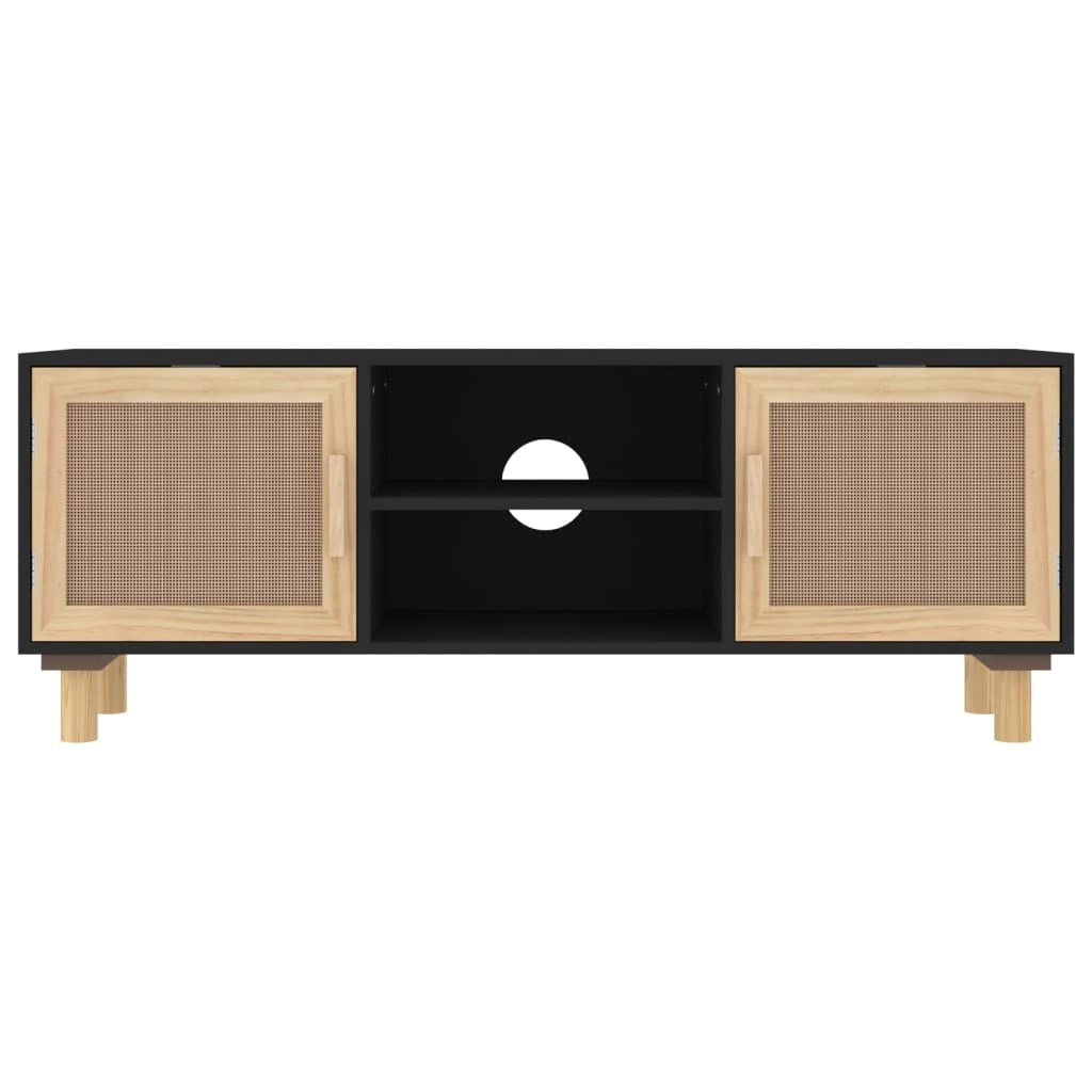 Mobile TV multimediale scaffale TV credenza mobile TV sala da pranzo soggiorno camera da letto 105 x 30 x 40 cm legno di pino massiccio e rattan nero naturale 02_0025663