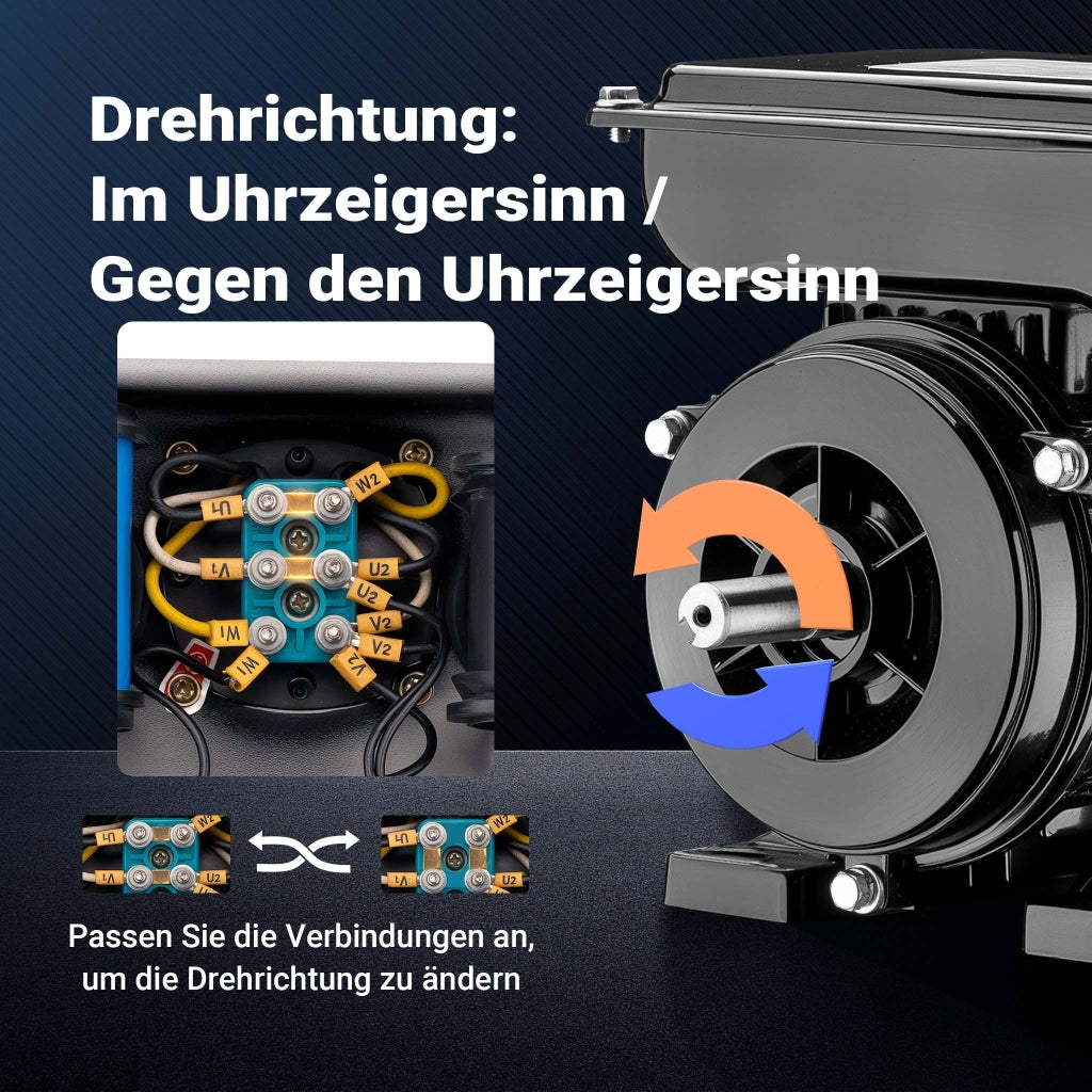 Motore elettrico asincrono monofase, 1400 giri/min, 230 volt, 0,55 kw, 3/4 CV, IP44, classe F