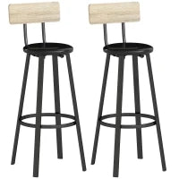 Set di 2 Sgabelli Alti da Cucina con Schienale e Poggiapiedi Rivestiti in PU 75,5 cm Naturale e Nero