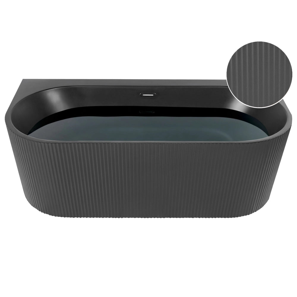 Vasca da bagno da parete ovale in acrilico nero opaco 170 x 80 cm Finitura scanalata Bagno in stile moderno