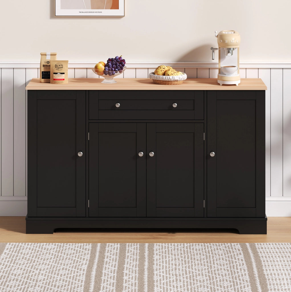 Credenza da cucina 138 x 40 x 85 cm in MDF nero, con cassetto e antiribaltamento