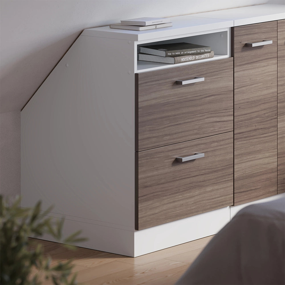 Mobile cucina sottotetto R-Line Grigio nobile/Bianco 60 cm con 2 cassetti, carcassa 60 cm profondità Vicco