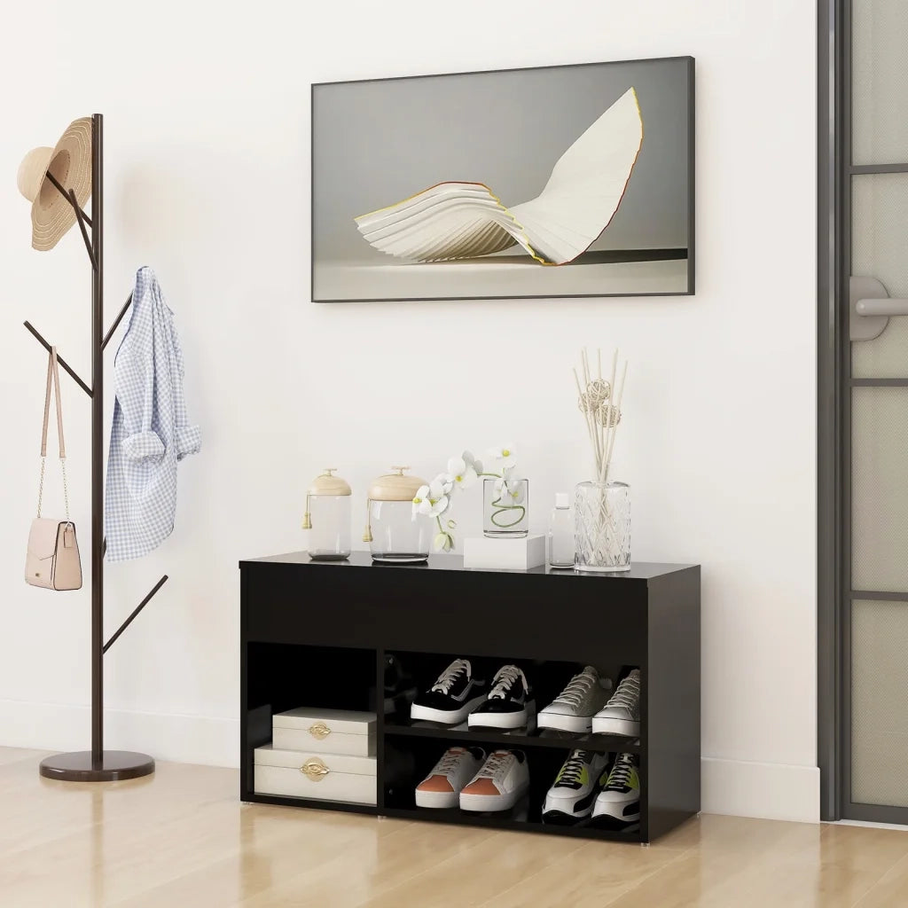 Panca Porta Scarpe | Scarpiera | Mobile per scarpe Nera 80x30x45 cm in Truciolato