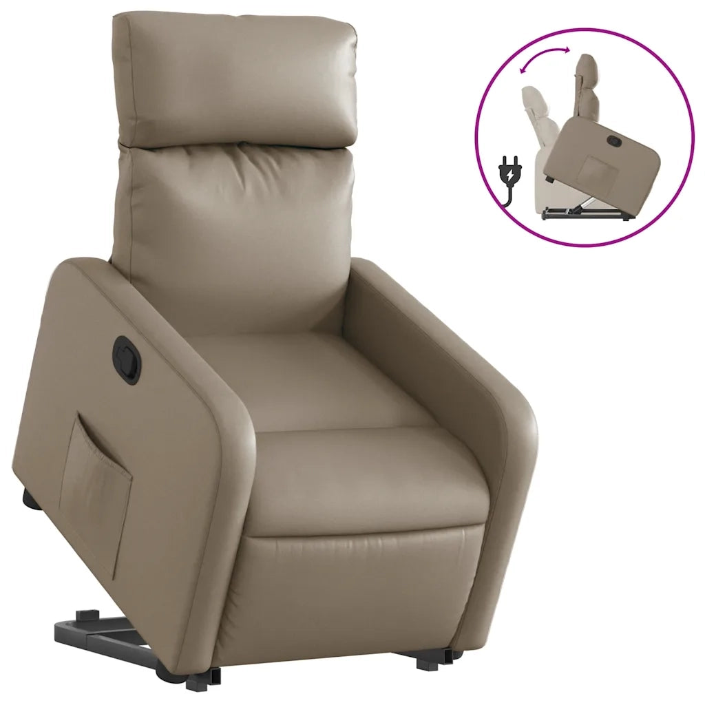 Poltrona | Sedia Relax Alzapersona Reclinabile Cappuccino in Similpelle