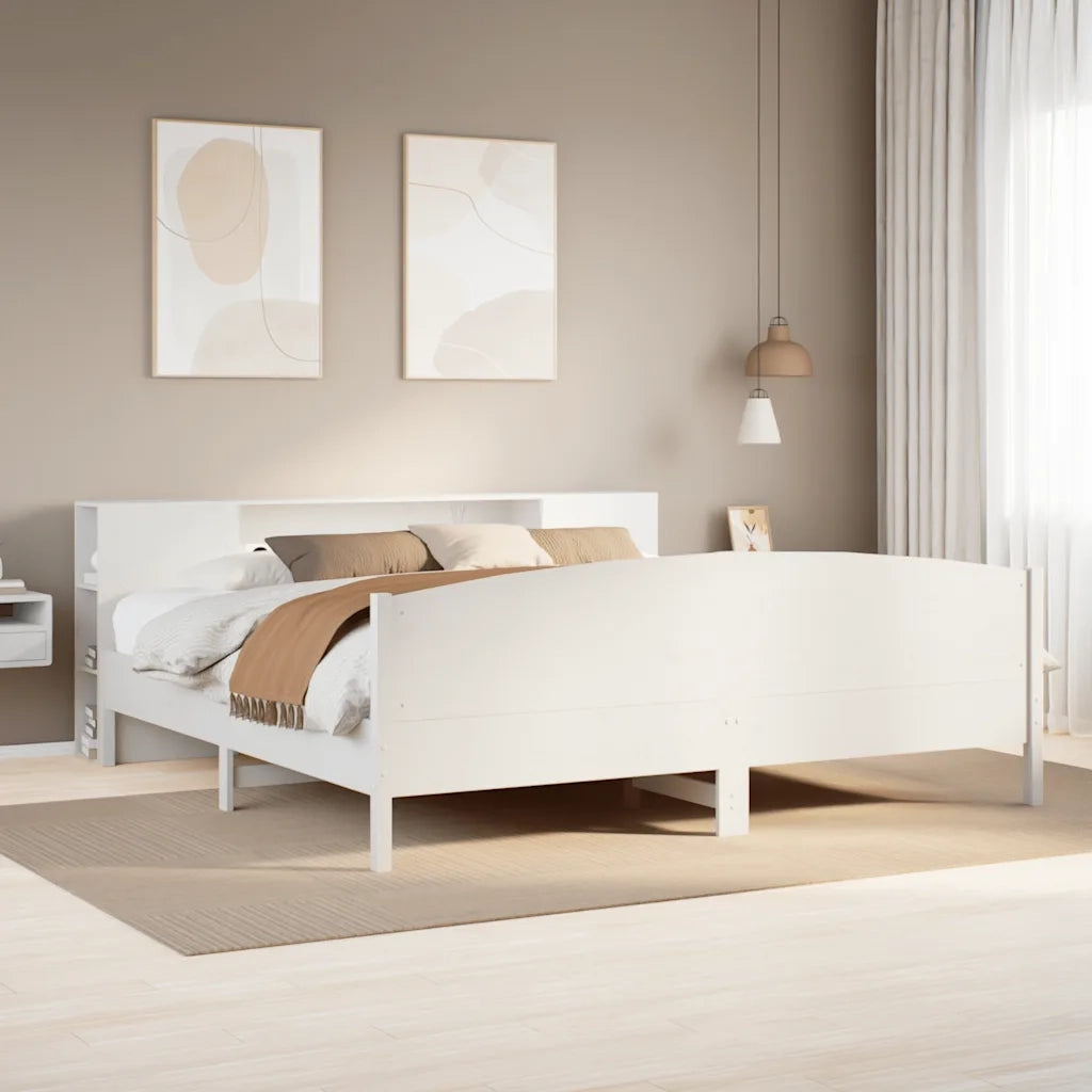 Letto Libreria senza Materasso Bianco 200x200 cm Legno di Pino 3323054
