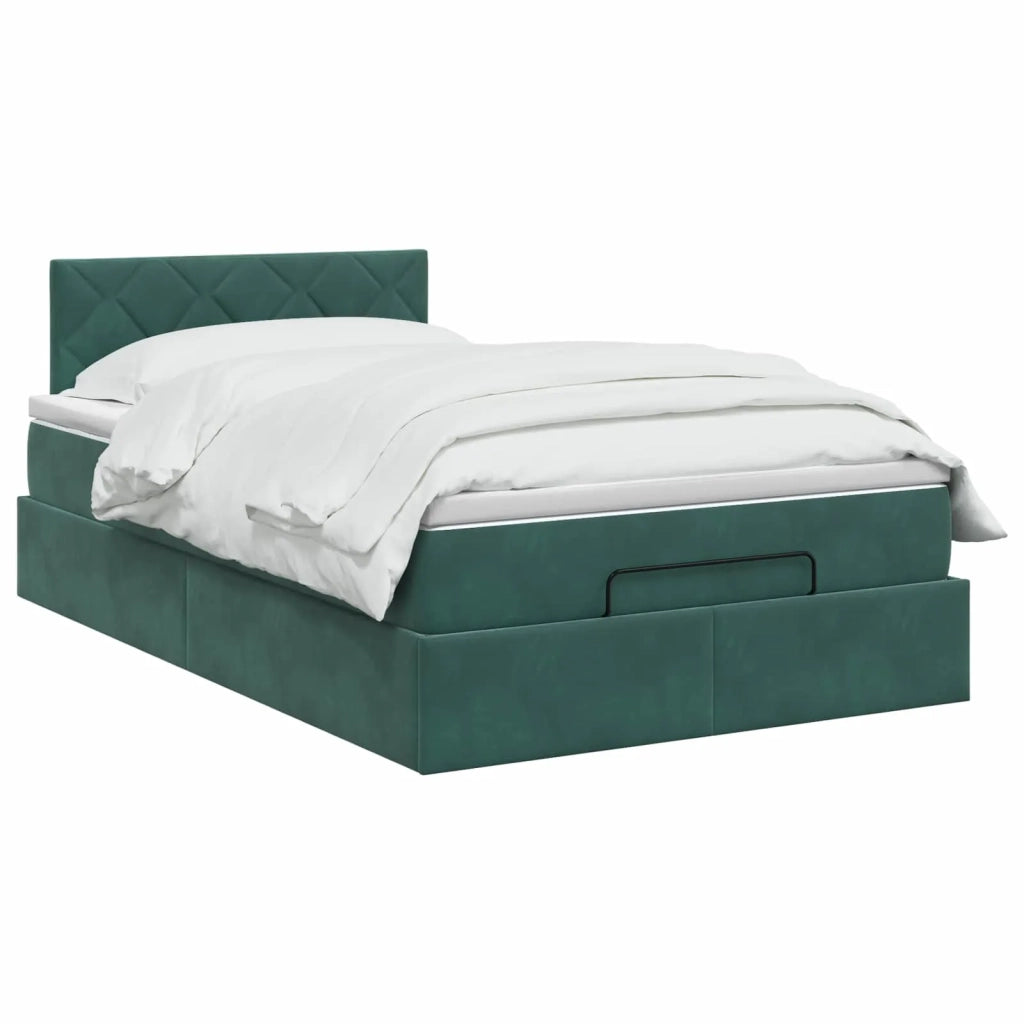 Letto Ottomano con Materasso e LED Verde Scuro 120 x 190 cm 3458364